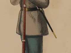 Confederate private infantry uniform, illustration published in the Atlas to Accompany Official Records of Union and Confederate Armies, circa 1895
