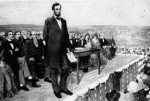 Illustration of Abe Lincoln gving the Gettysburg Address