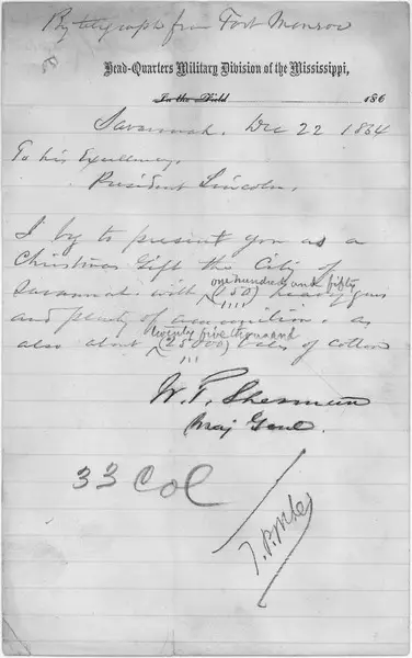 Telegram from General Sherman presenting Savannah as a Christmas present