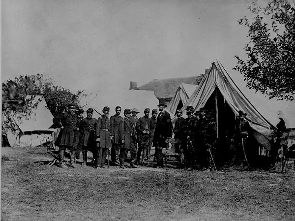 Abraham Lincoln visiting the battlefield at Antietam on October 3, 1862