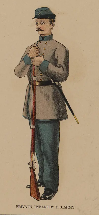 Confederate private, illustration published in the Atlas to Accompany Official Records of Union and Confederate Armies, circa 1895